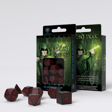 Q Workshop Elvish Black & Red Dice Set 7